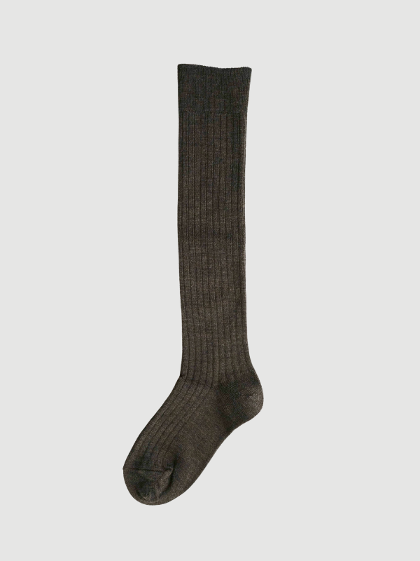 Hakne Merino Wool Ribbed High Socks Mocha Brown M Dame