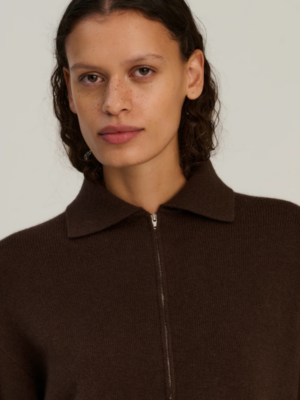 Zip polo wool cashmere dark brown