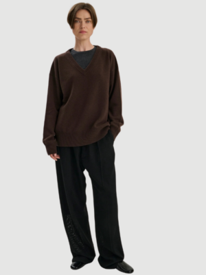 V-neck wool cashmere brun strik