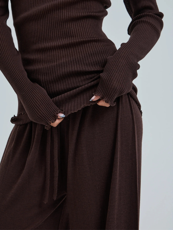 Woolen classic blouse dark brown