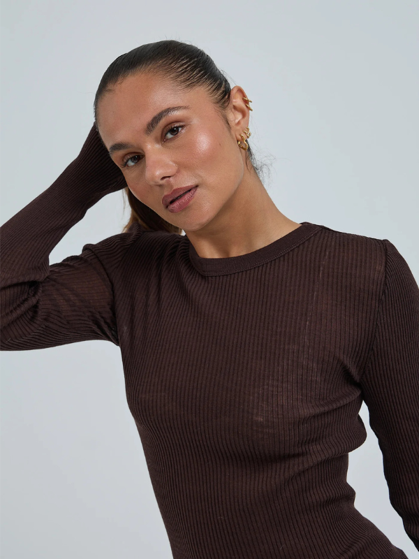 Woolen classic blouse mørkebrun